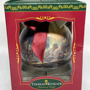Thomas Kinkade 4" Christmas Ornament 2004 KURT ADLER Cobblestone Christmas‎ New